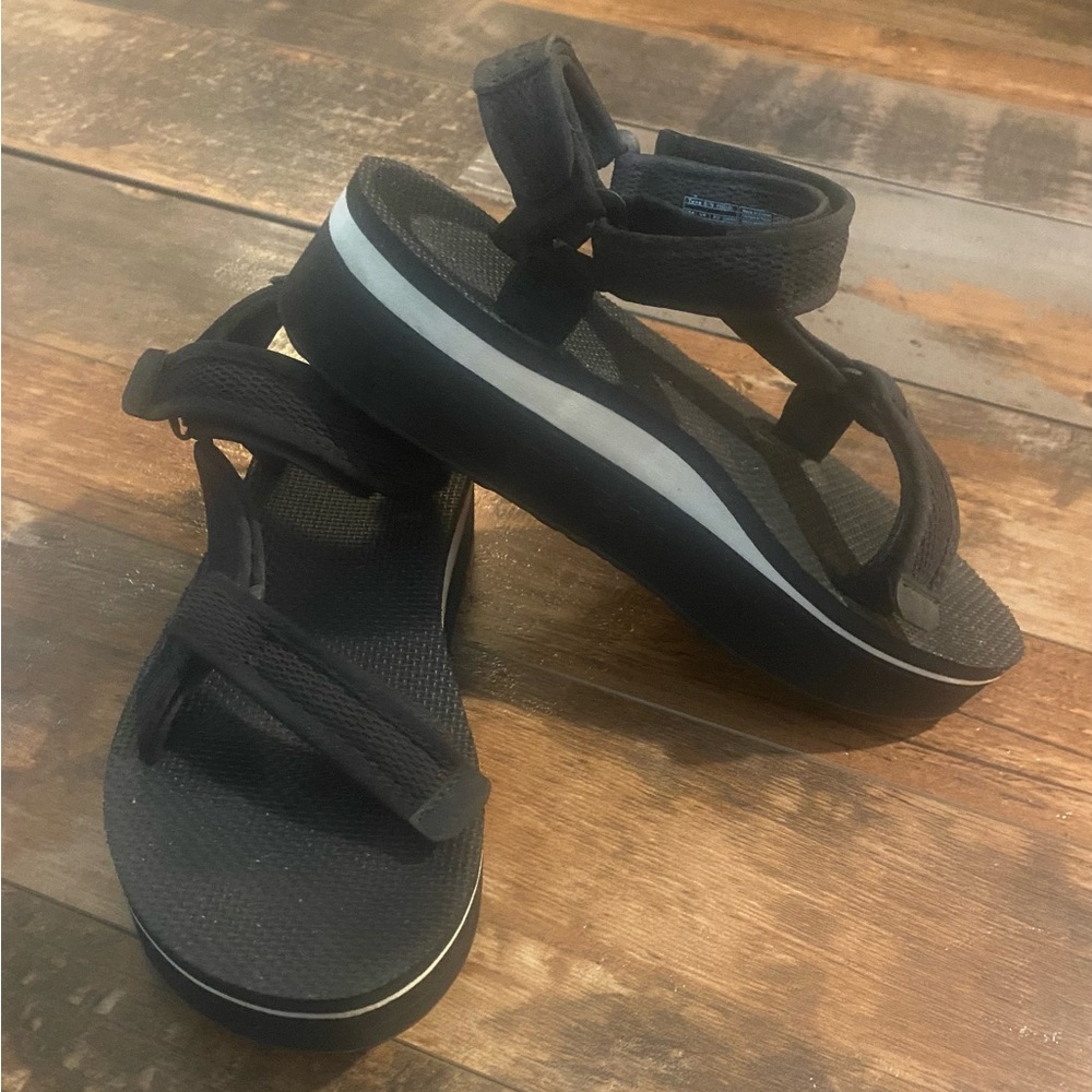 Teva Black & White Sport Platform Sandals with Adjustable Straps
